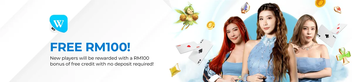 Free RM100: new players will be rewarded with a RM100 bonus of free credit with no deposit required