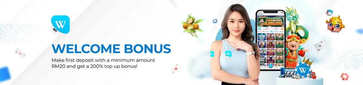 Welcome Bonus: make first deposit with a minimum amount RM20 and get a 200% top up bonus